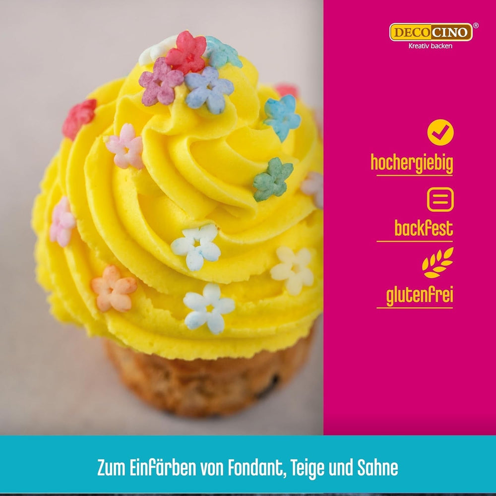 Set de 6 paste de culoare Decocino – 6 x 20 g – Colorant alimentar în roșu, roz, verde, galben, albastru și negru, ideal pentru colorarea prăjiturilor, fondantului și cremelor – Fără azoici și fără gluten