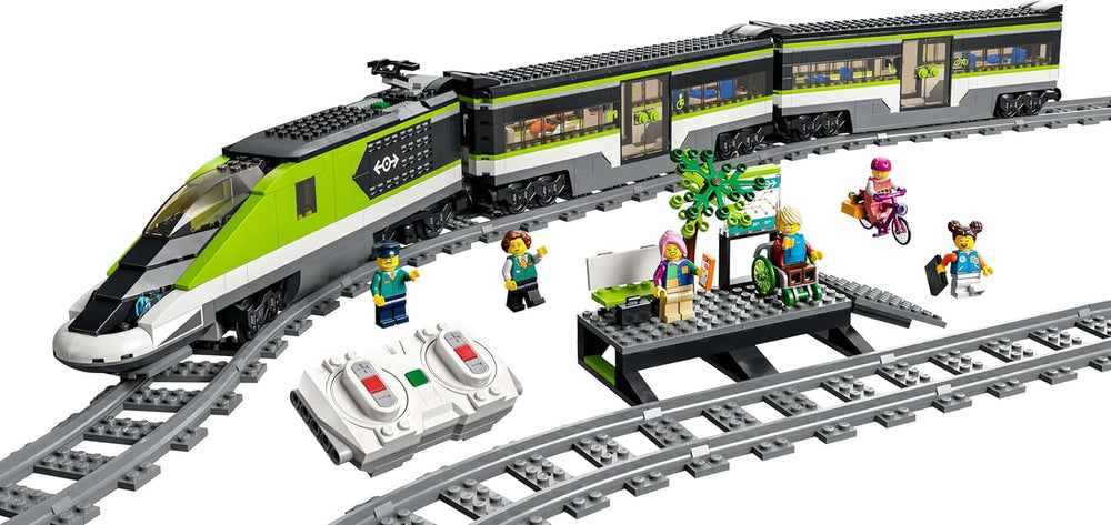 Osobní expresní vlak LEGO City, souprava vlaku na dálkové ovládání, železniční hračka se světlomety, 2 kočárky a 24 kolejových prvků, dárek pro děti, chlapce a dívky 60337 Stavebnice Besuche den LEGO-Store