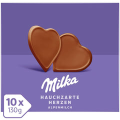 Milka I love Milka Hearts – čokoláda z alpského mléka, která se rozpouští v ústech a jemné lesní lískové oříšky – 10 x 130g