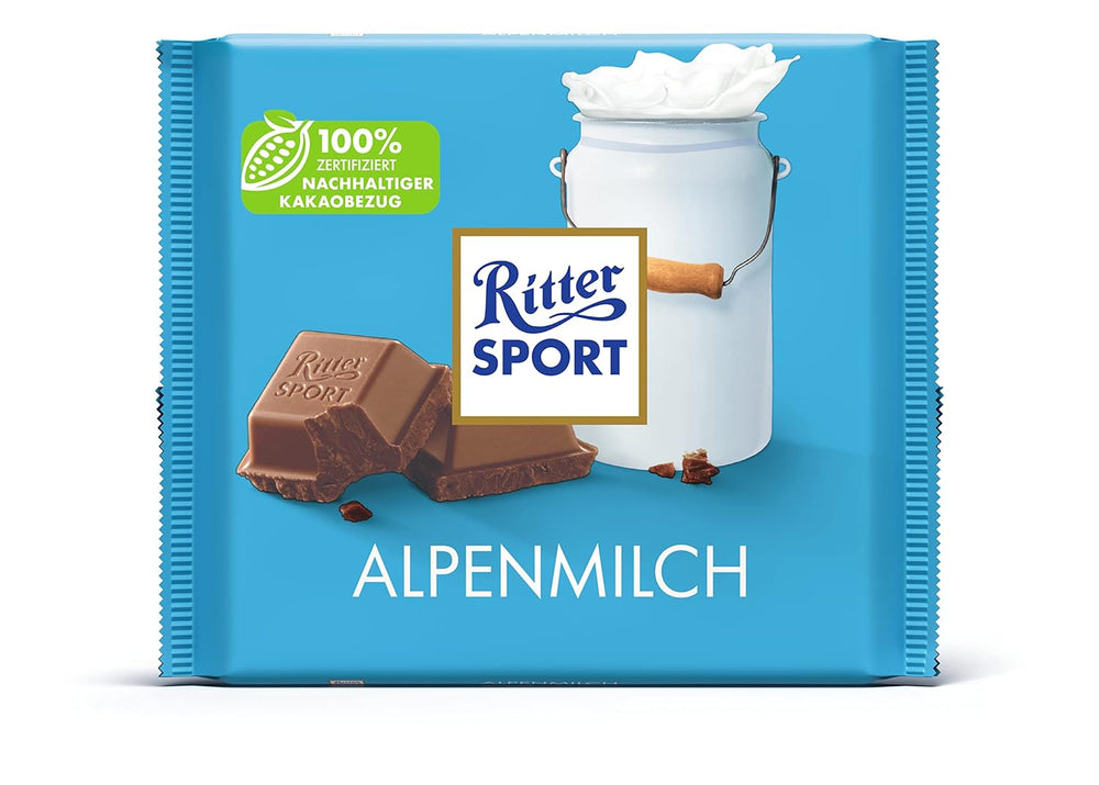 Ritter Sport 250g Alpská mléčná čokoláda, Nejjemnější plnotučná mléčná čokoláda se smetanovou chutí, Klasická čokoláda pro sdílení s přáteli, 11 tyčinek x 250 g