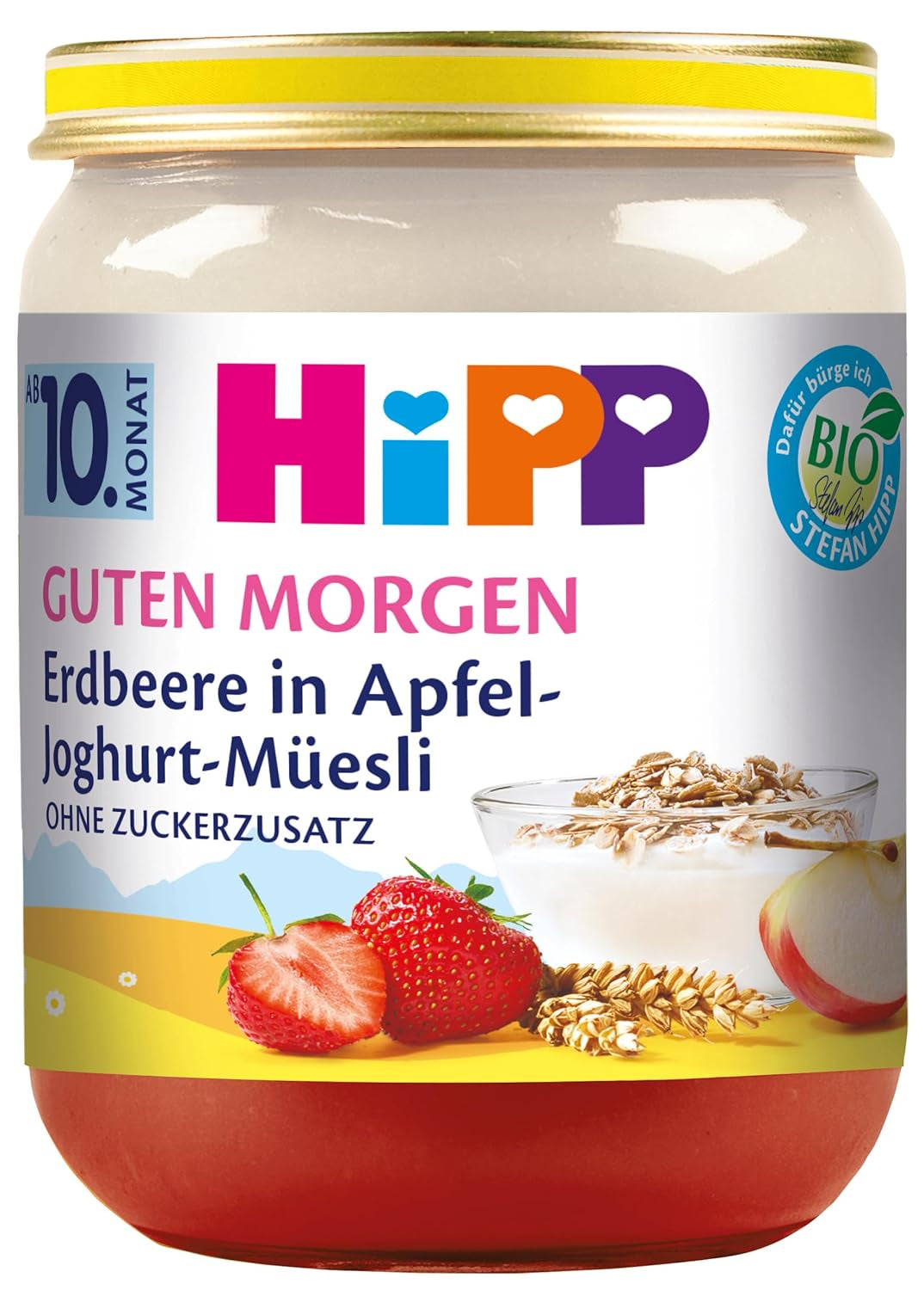 Müsli s jogurtem a jablky s jahodami HiPP Bio Good Morning (6 x 160 g), od 10 měsíců, bez přidaného cukru, s cenným vápníkem, v nejlepší bio kvalitě
