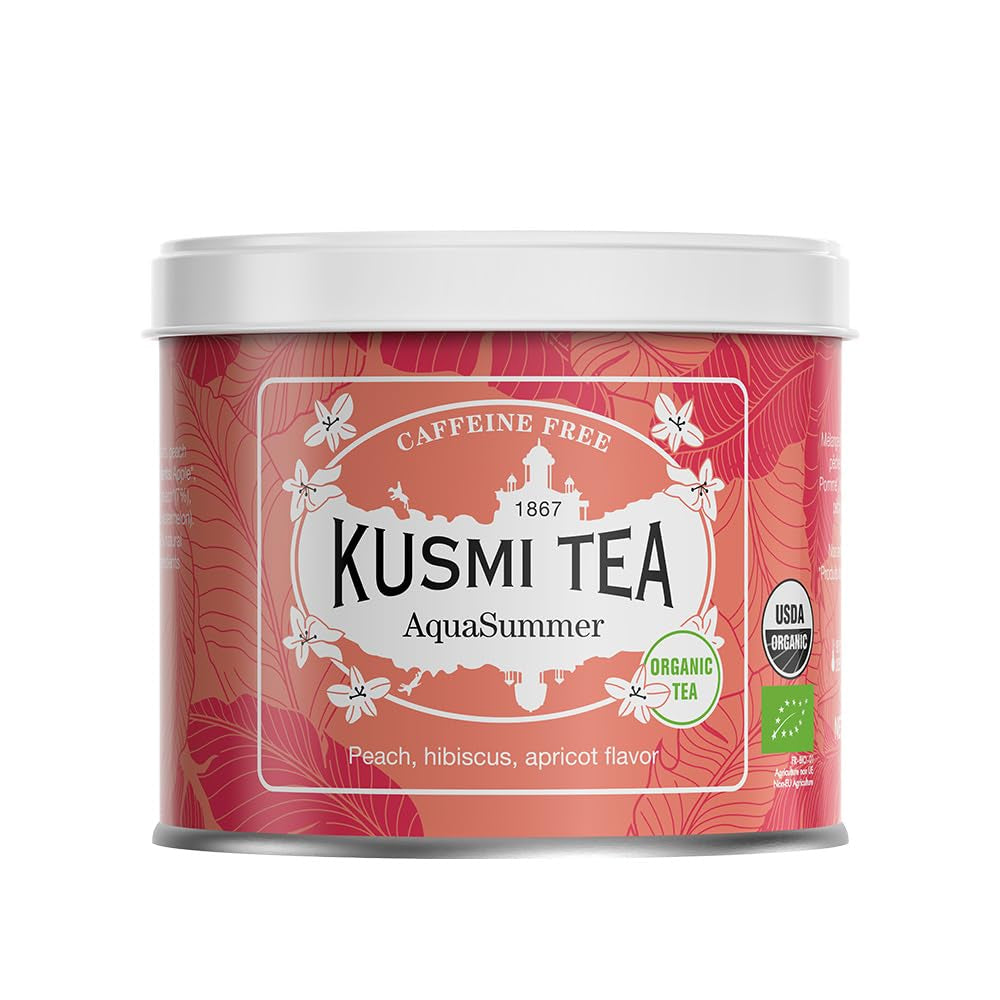Kusmi Tea - Aquarosa - Ceai de fructe organic cu hibiscus, fructe negre și fructe roșii - Ceai de hibiscus fără cofeină - Cald sau rece - Ceai vrac - Cutie metalică de 100 g - Cantitate pentru aproximativ 50 de cești