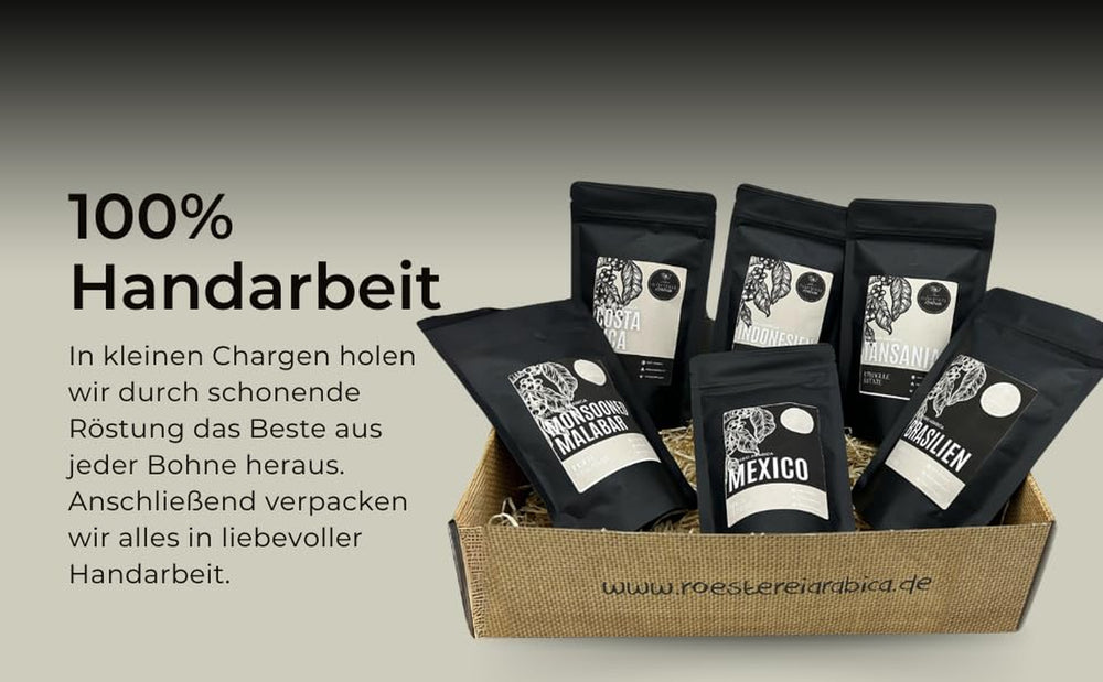 Probierset Kaffee und Espresso | Ganze Bohne oder Gemahlen – 6 Sorten Café & Espresso | Aromatisch & Vollmundig Perfekt zum Testen oder als Geschenk