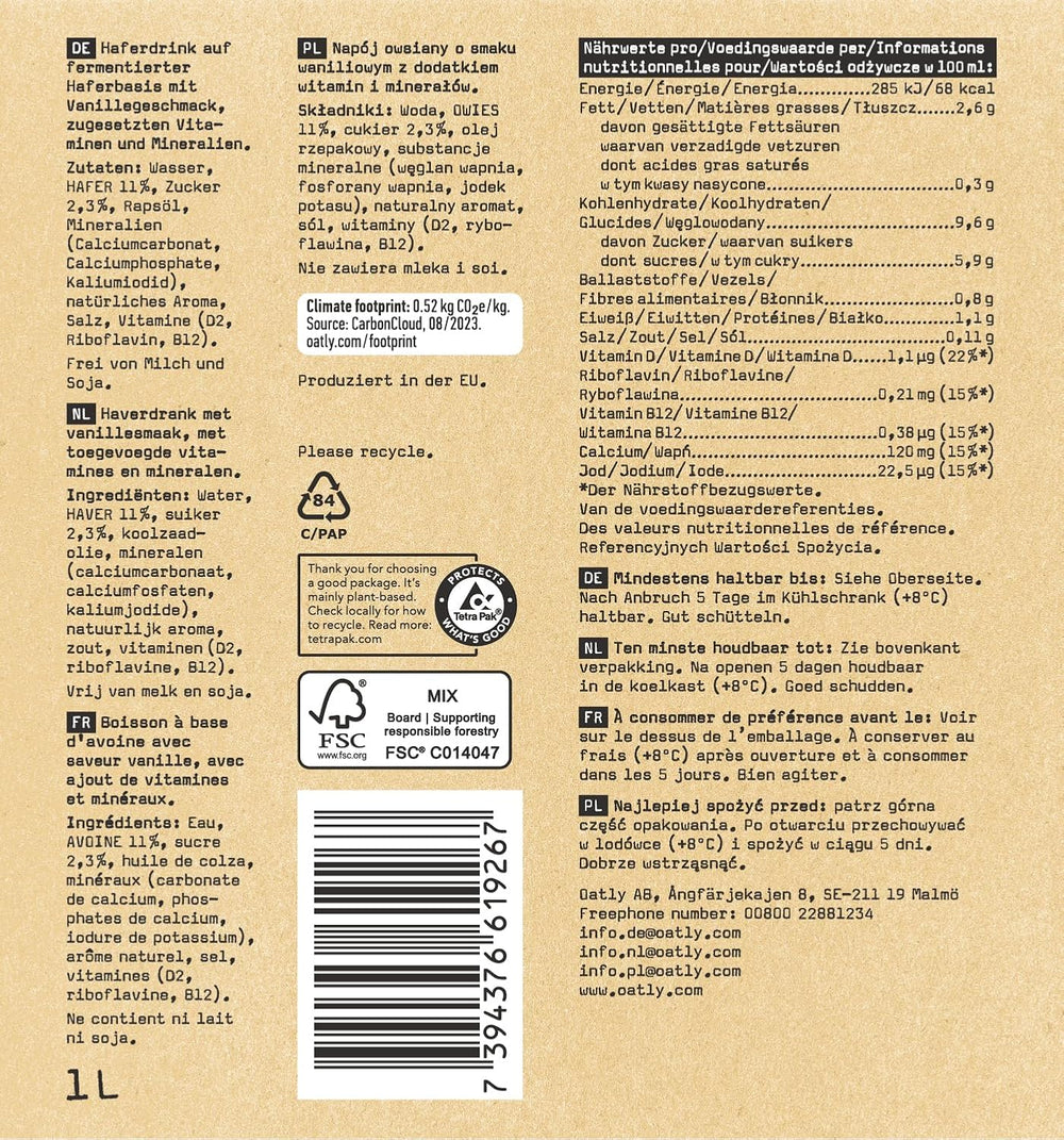 Oatly Haferdrink Vanille 1L (6er-balení)