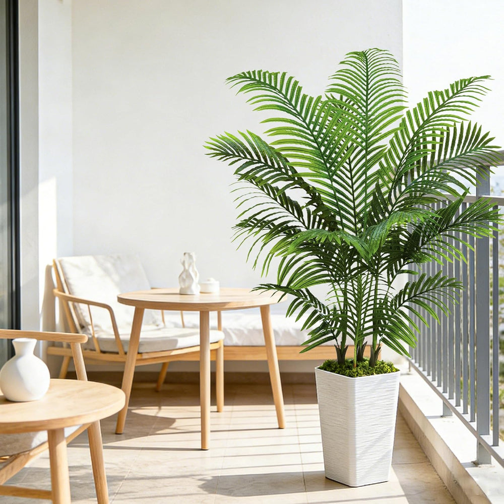 Künstliche Areca Palme Indoor 150Cm - Kunstpflanze Im Topf, Groß Areca Palme Uv-Beständig Für Innen & Außen - Fake Pflanzen Deko Für Wohnzimmer, Balkon, Büro, Garten