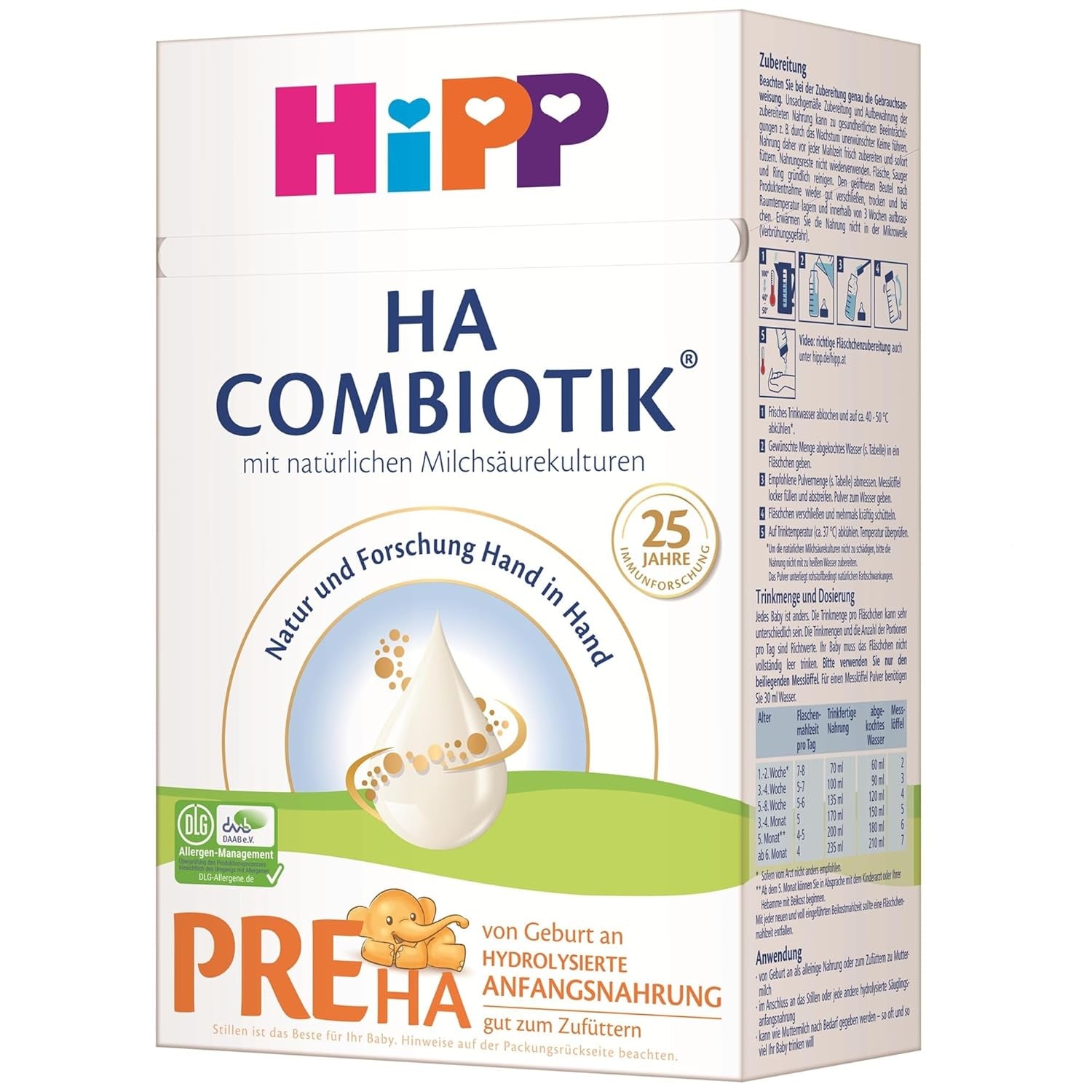 HiPP PRE HA Combiotik (4 x 600 g), hydrolyzované sušené mléko pro kojence od narození, s přírodními mléčnými kulturami, pro citlivý imunitní systém