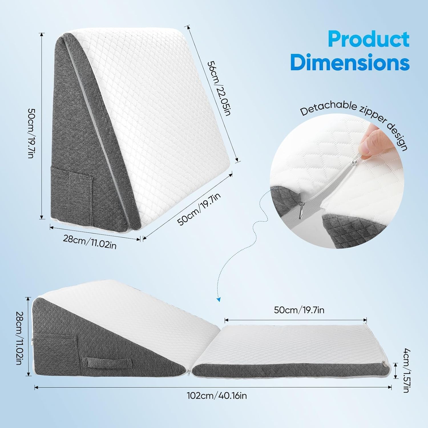 Pernă pană pentru pat și canapea, L50xL50xÎ26 Pernă dublă pentru citit cu husă lavabilă, spumă cu memorie, pentru sforăit și pentru mai mult confort în zona gâtului și spatelui