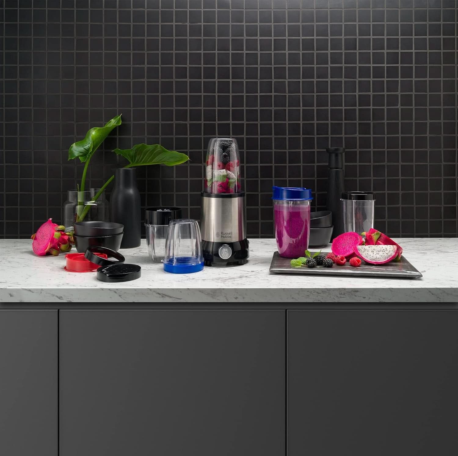 Mixér Russell Hobbs [Multifunktions-Standmixer] Nutriboost (Inkl. 5 Bpa-Freie Und Spülmaschinengeeignete Behälter + Deckel, 22 000 U/Min, 0,9 Ps-motor) Elektrischer, Smoothie-Maker 23180 Nakup.