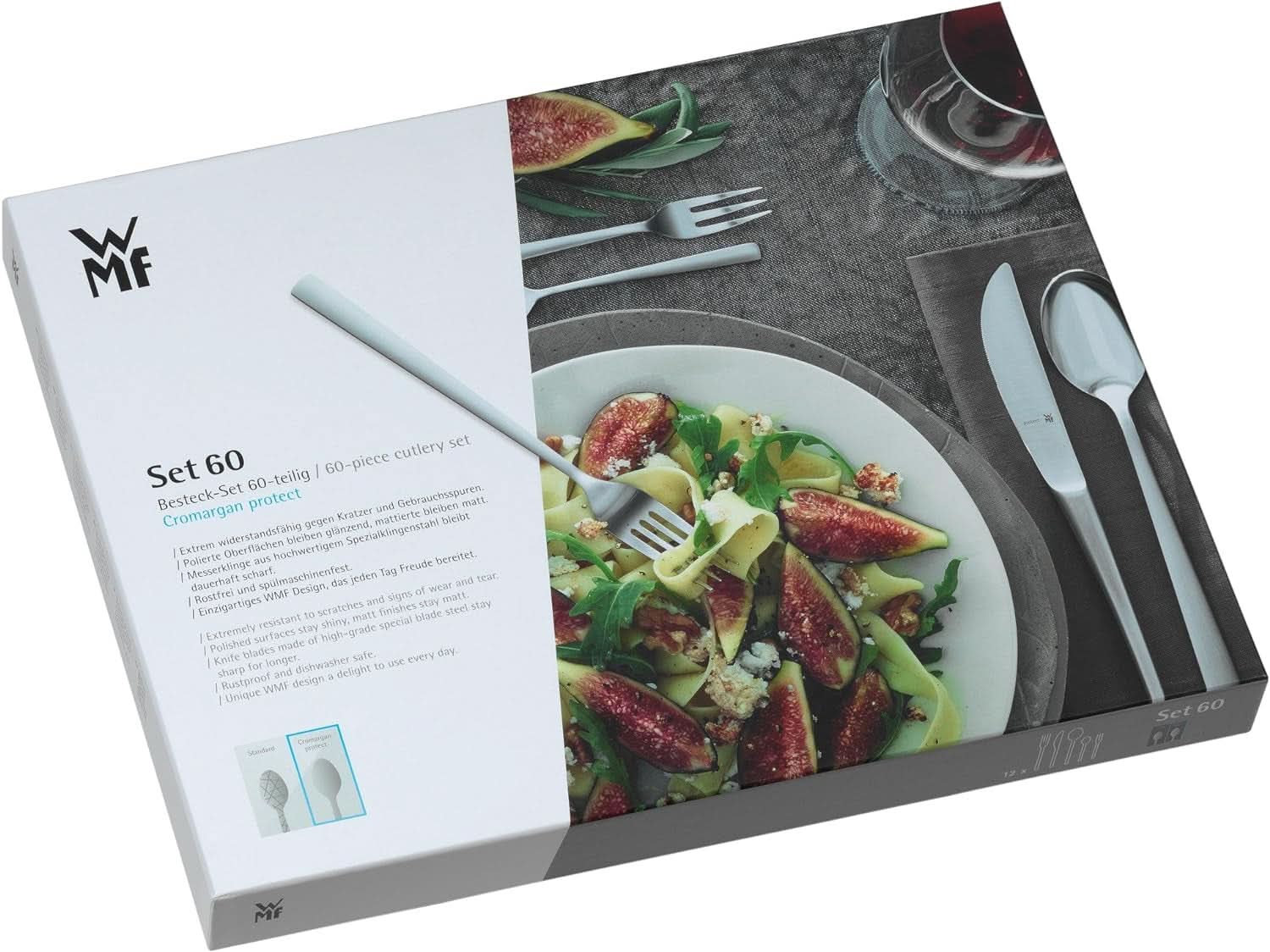 WMF Philadelphia set de tacâmuri pentru 12 persoane, 60 de piese, cuțite monobloc, oțel inoxidabil Cromargan Bucatarie Naty Shop