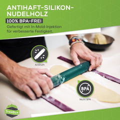 Nudelholz - Teigroller aus Silikon und Edelstahl - Modernes Nudelholz bez Griffe mit Antihaftwirkung, Fondant und Teig im Handumdrehen ausrollen, Backutensilien