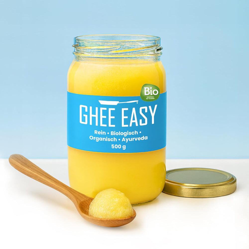 Ghee Easy 850g Ghee Bio von Grasgefütterten Kühen - Ghí máslo bez Zusatzstoffe - Zertifiziert Organisch & Biologisch - Hochreines Ayurveda Ghí bez laktózy a lepku - 100% Europäisch