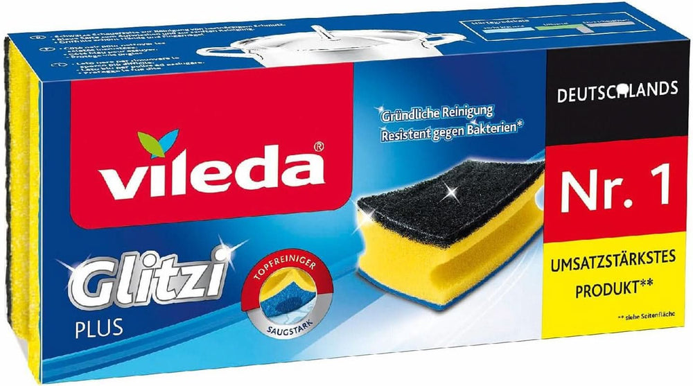 Vileda Glitzi, mycí houba do kuchyně, s antibakteriálním účinkem, vysoce savá, balení 18 ks Naty Shop Kitchen Detergents