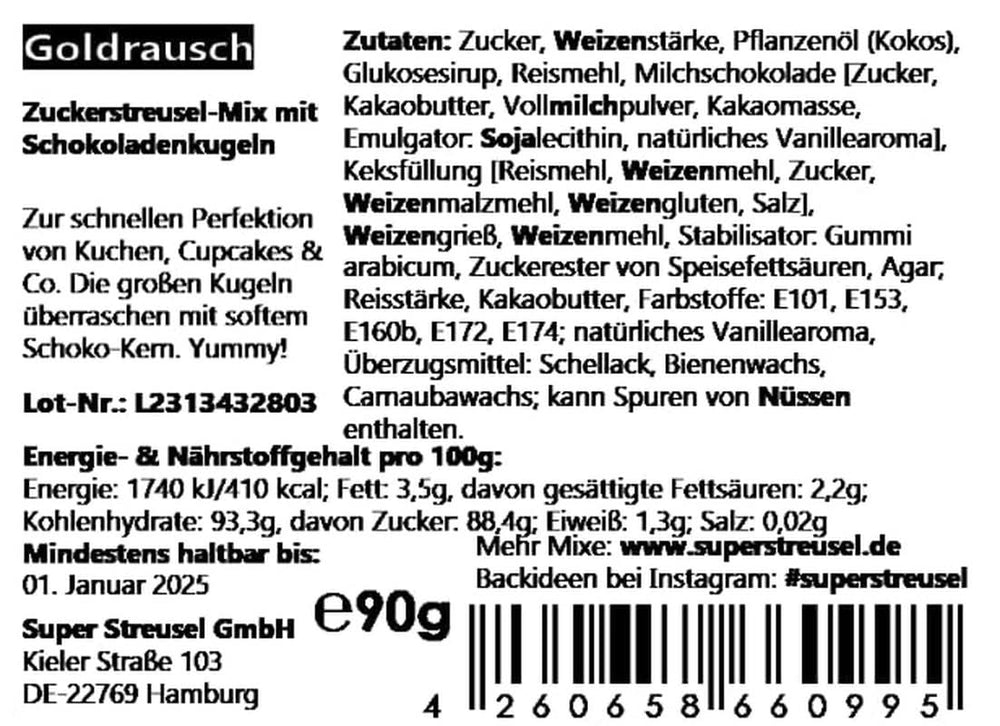 Super Streusel, zlatá horečka zlatá černá sypání dekorace Naty Shop