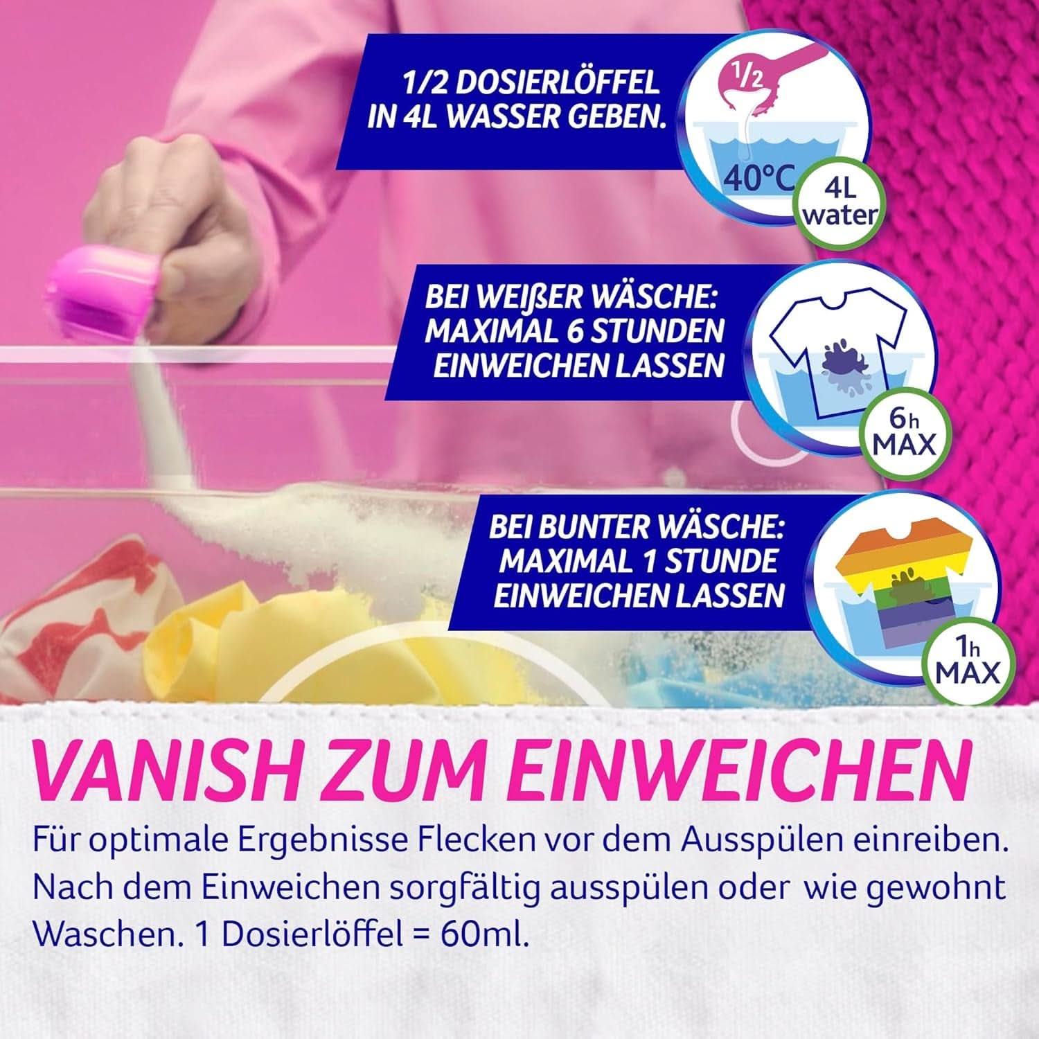 Vanish Oxi Action Powder Pink - 1,125 Kg - prášek na odstranění skvrn a zlepšení prádla bez chlóru - na barevné prádlo Prací prostředky Naty Shop