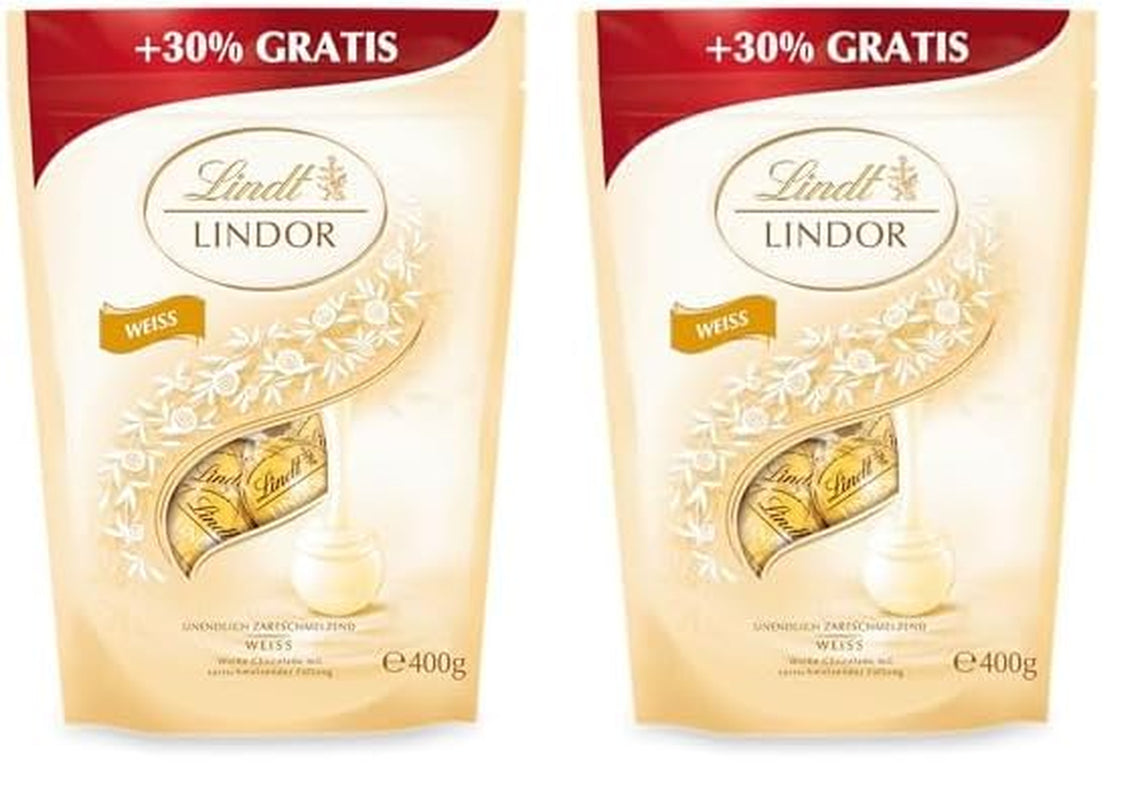 Bílé čokoládové kuličky Lindor | 400 g Přibl. 30 bílých čokoládových kuliček s náplní rozplývající se v ústech | Čokoládový dárek | Čokoládový dárek (balení 2 ks)