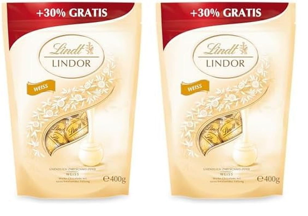 Bílé čokoládové kuličky Lindor | 400 g Přibl. 30 bílých čokoládových kuliček s náplní rozplývající se v ústech | Čokoládový dárek | Čokoládový dárek (balení 2 ks)