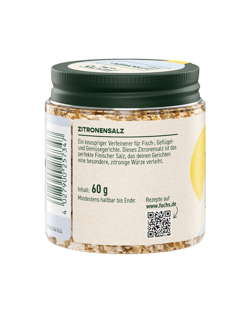 Fuchs Gewürze - Citronensalz | Toppingsalz mit Pyramidenflocken & Zitrone | Crunchy Verfeinerung für Fisch und Gemüse | Citronová sůl v Premium-Qualität | 60 g v wiederverschließbaren Gewürzglas