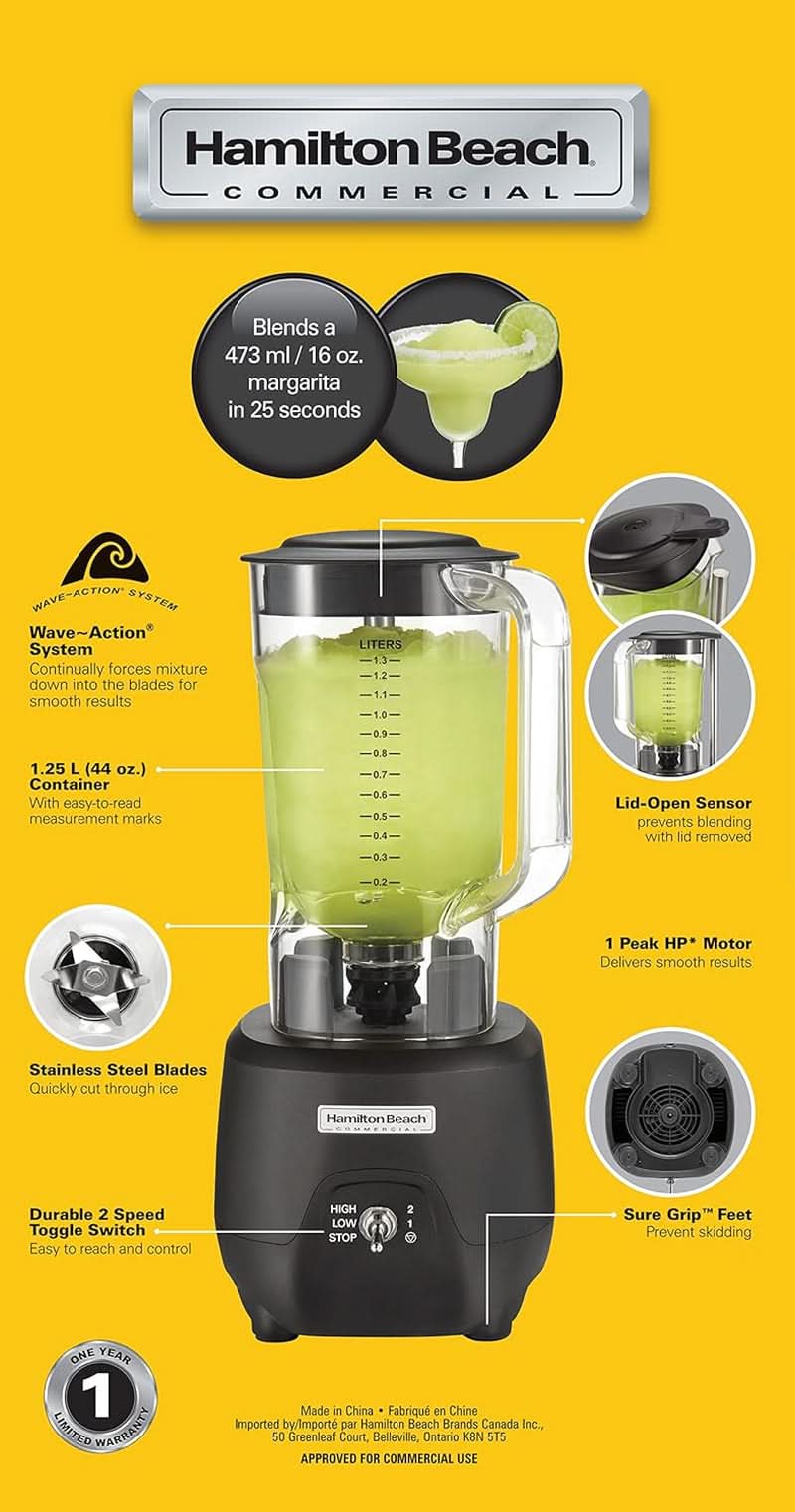 Tyčový mixér Hamilton Beach Commercial® 908®R, HBB908R-CE, 1 HP, 1,3 l polykarbonátová nádoba, 2 rychlosti, 220-240 V, Black Kitchen Naty Shop