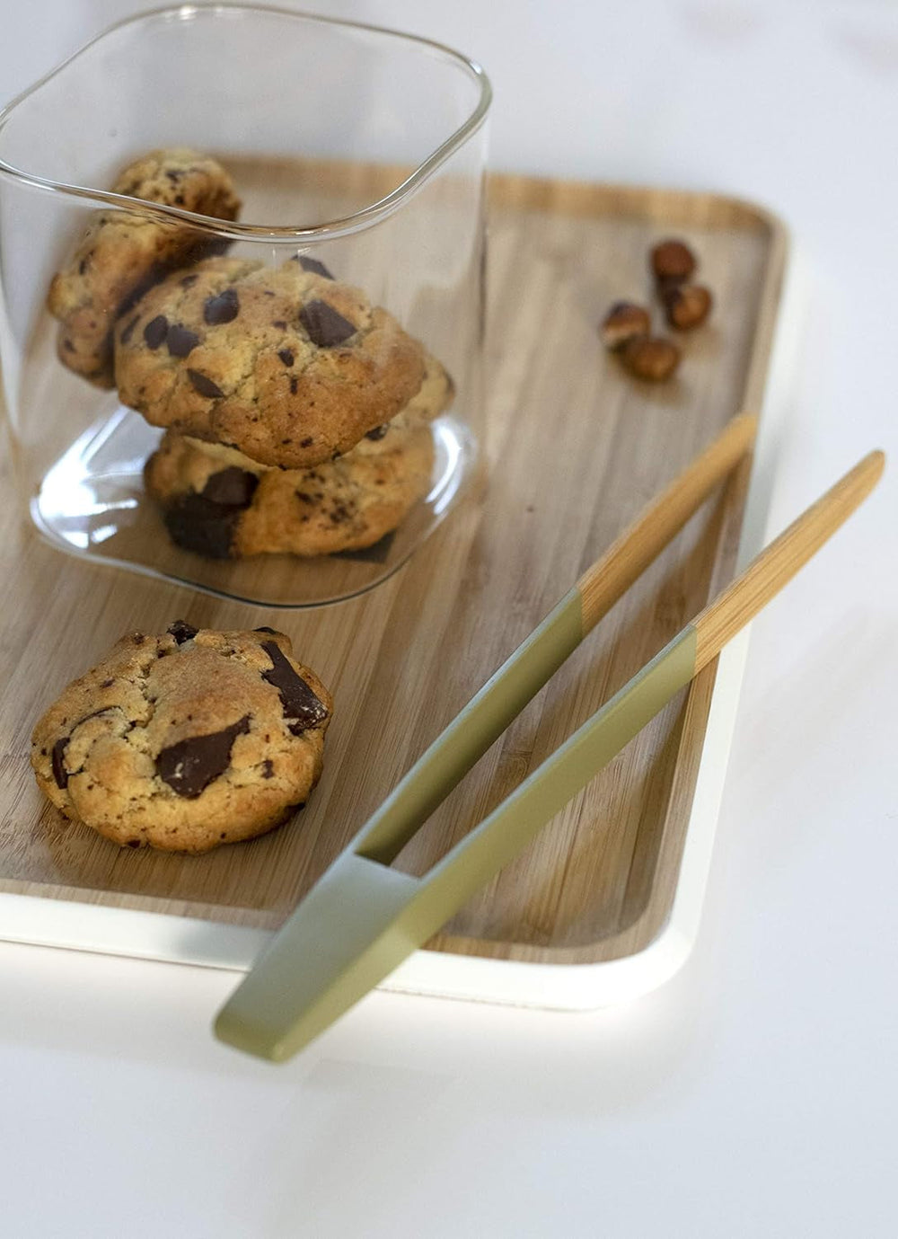 Set de 3 recipiente pătrate din sticlă cu capac din bambus-800ml, sticlă borosilicată, bambus, silicon, natural, 11 x 11 x 11 cm Cutii depozitare alimente Naty Shop