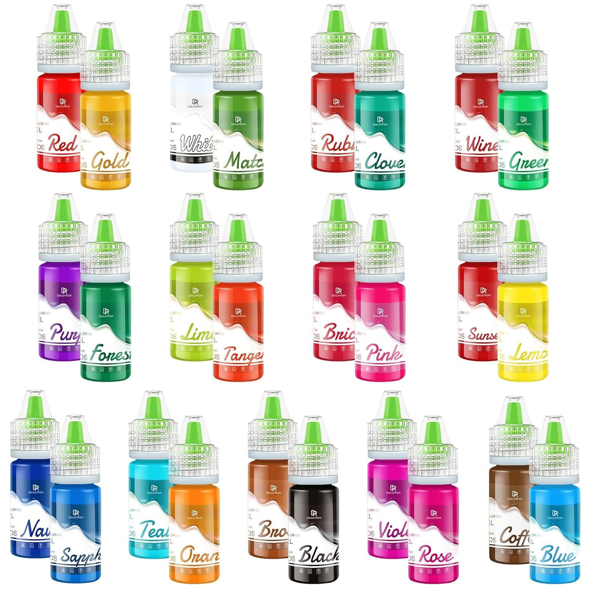 Colorant alimentar gel - 26 de culori coloranți alimentari concentrați în gel pentru decorarea torturilor, copt, fursecuri, macaroane - Colorant alimentar fără zahăr pentru băuturi, decorarea torturilor, slime DIY, ouă de Paște - 6 ml fiecare