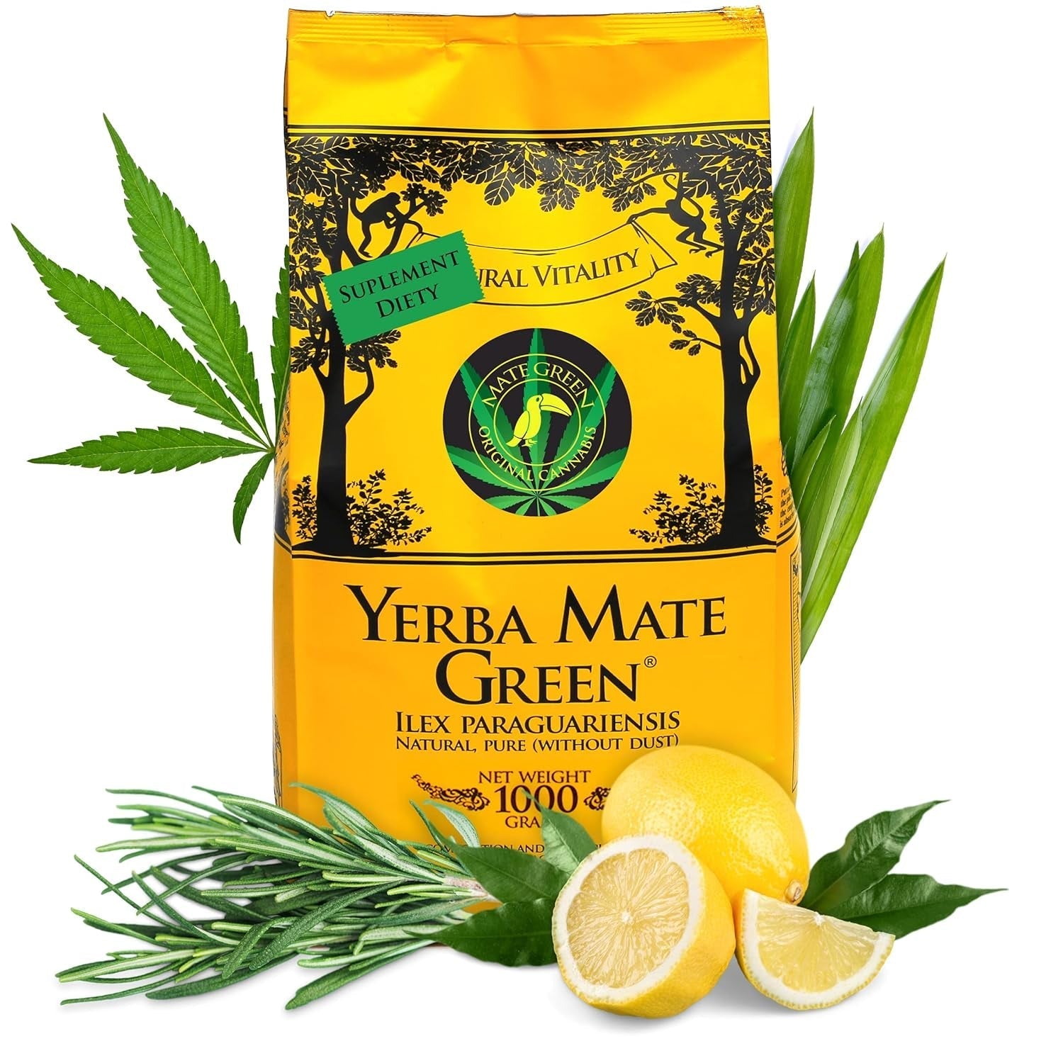 Yerba  „Potente” 400 G | Ceai Mate brazilian cu scoarță de Catuaba, rădăcină de ginseng siberian, scoarță de Lapacho și Muira Puama | Ingrediente naturale | Frunze verzi de Mate