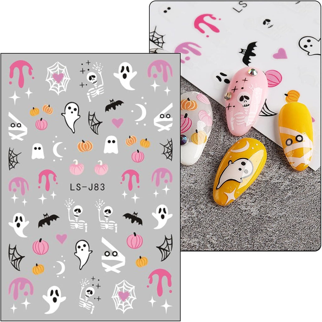 JMEOWIO Nagelsticker Halloween Süßer Geist 9 Blatt Nail Art Sticker Selbstklebend Nagelaufkleber Dekoration Nageldesign Zubehör