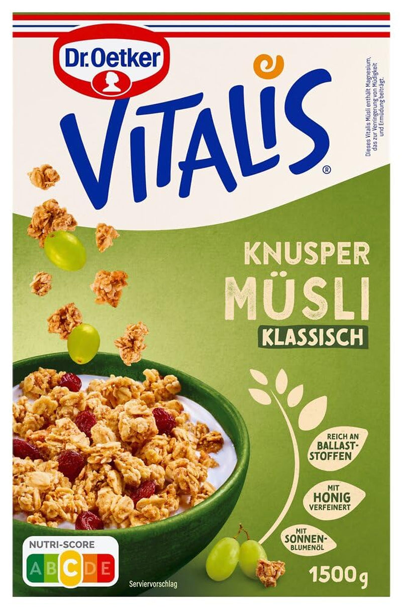 Oetker Vitalis klasické křupavé müsli: velké balení křupavého snídaňového müsli s rozinkami, 1 balení, 1,5 kg