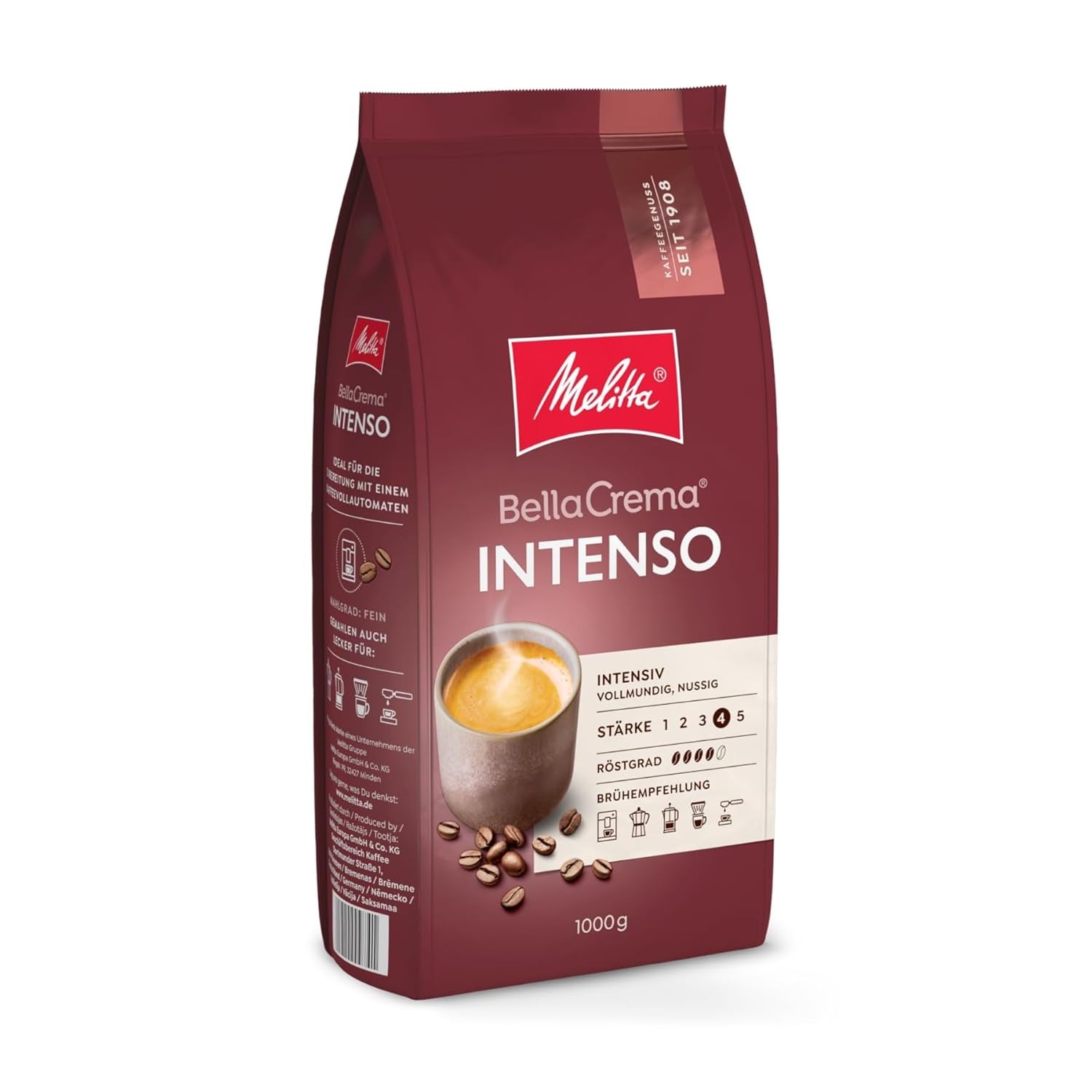 Melitta Bellacrema, boabe de cafea întregi Cafea Naty Shop 1 Kg Intenso