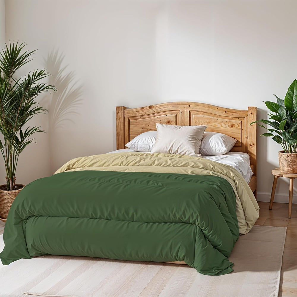 Základní zimní přikrývka hladká i podšitá, tmavě zelená / krémová, 200X245Cm Přikrývky a přikrývky Naty Shop
