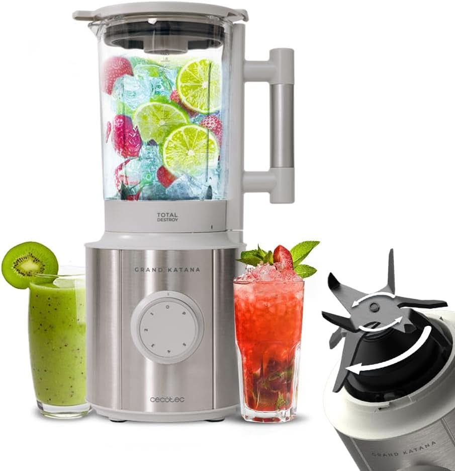 Cecotec Standmixer Grand Katana 2700MAX Total Destroy W. Maximalleistung 2700W, Gegenläufige Technologie, 8-Klingen-Messer Mit Schwarzer Titanbeschichtung, Thermoresistenter Krug 1,8L Matka a dítě Naty Shop Weiss