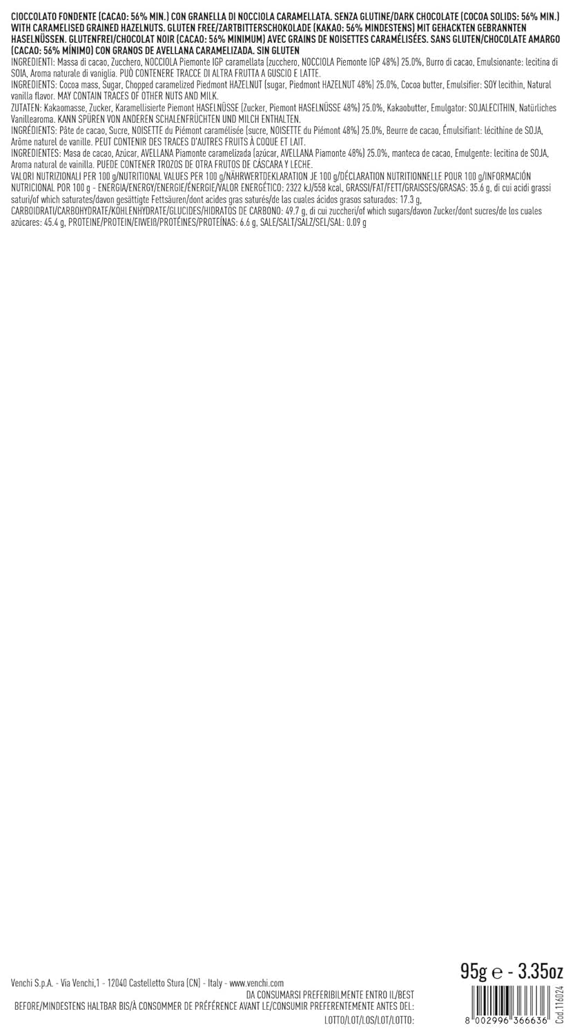 Venchi mléčná čokoláda s celými lískovými oříšky CHZO Piemont lesní, 100g - bez lepku