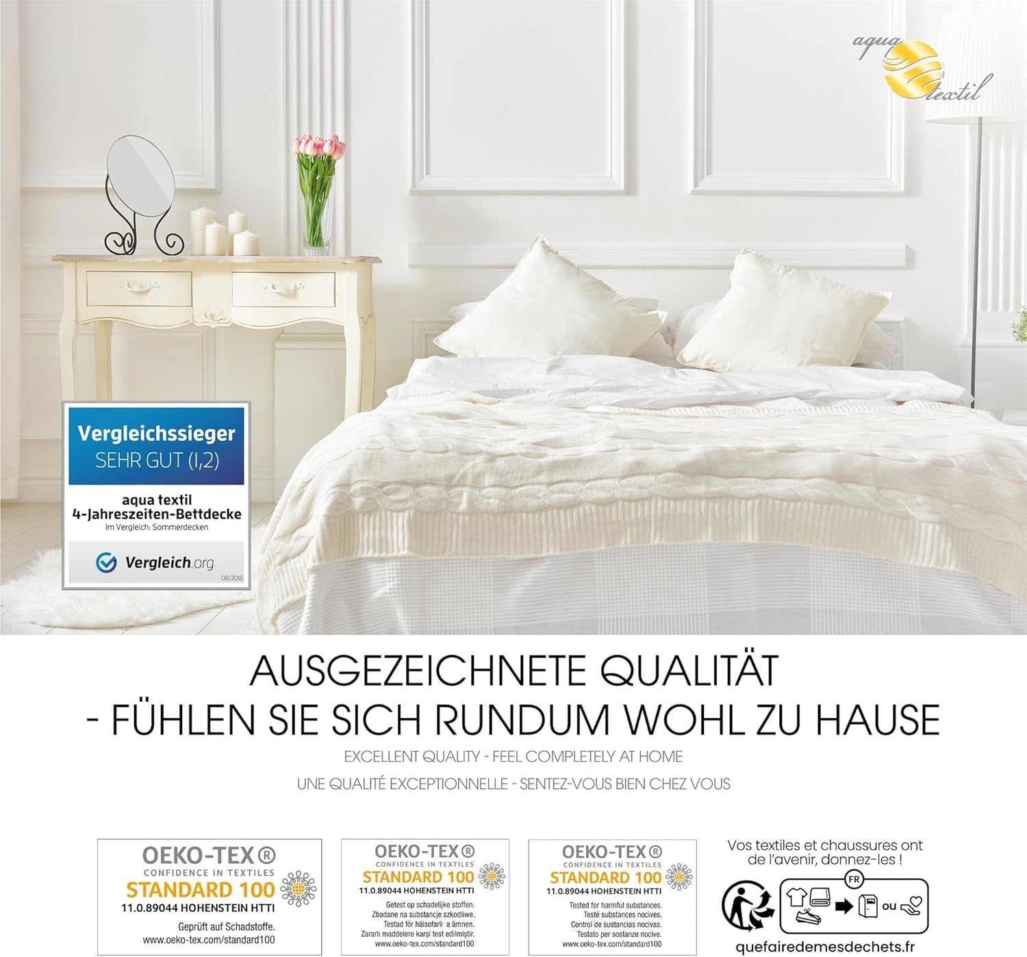 Aqua-Textil 4-sezónní přikrývka 135X200Cm Přikrývky spojené dohromady Zimní 800G Léto 600G Klimatizace Oeko-Tex Přikrývky a přikrývky Naty Shop