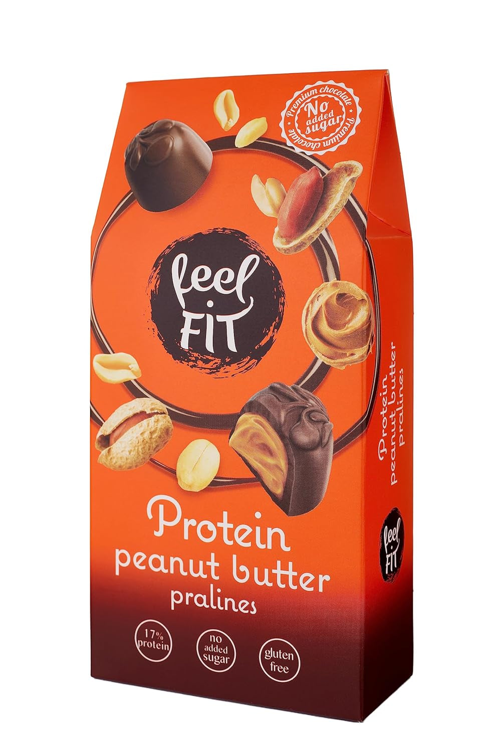 Feel FIT proteinové pralinky s arašídovým máslem ve vysoce kvalitní mléčné čokoládě, bez přidaného cukru, 17 % proteinu, bez lepku 66 g (1 balení)
