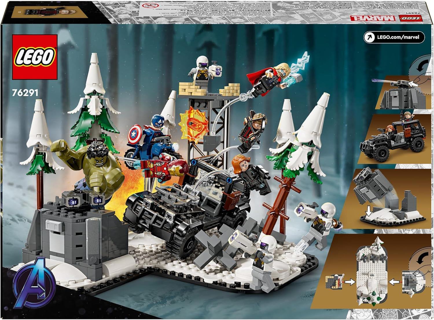 LEGO Marvel Avengers Assemble: Age of Ultron, stavějte a hrajte set s 8 minifigurkami superhrdinů, jako jsou Thor, Hulk a Iron Man, stavebnice pro chlapce a dívky, sada dobrodružství 76291 Stavebnice Besuche den LEGO-Store