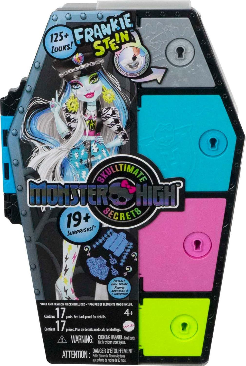 Monster High HKY62 - Puppe und Modeset, Frankie Stein mit Spind a über 19 Zubehörteilen, Skulltimate Secrets, Puppen Spielzeug für Kinder ab 4 Jahren