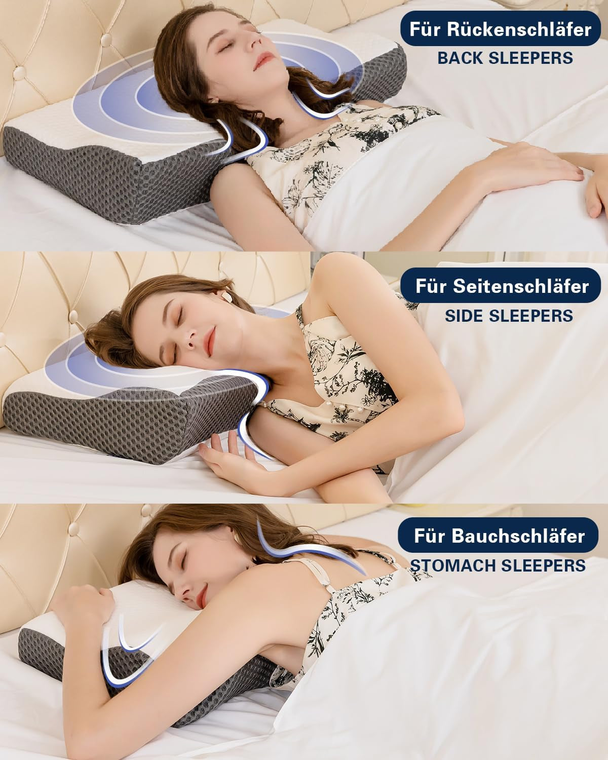 Pernă IDEA, pernă ortopedică ergonomică pentru dureri de gât, pernă din spumă de memorie pentru dormitori laterali, spate și abdominali, pernă anti sforăit pentru bărbați femei (62 * 34,5 * 12/8CM) Perne ortopedice cervicale Naty Shop