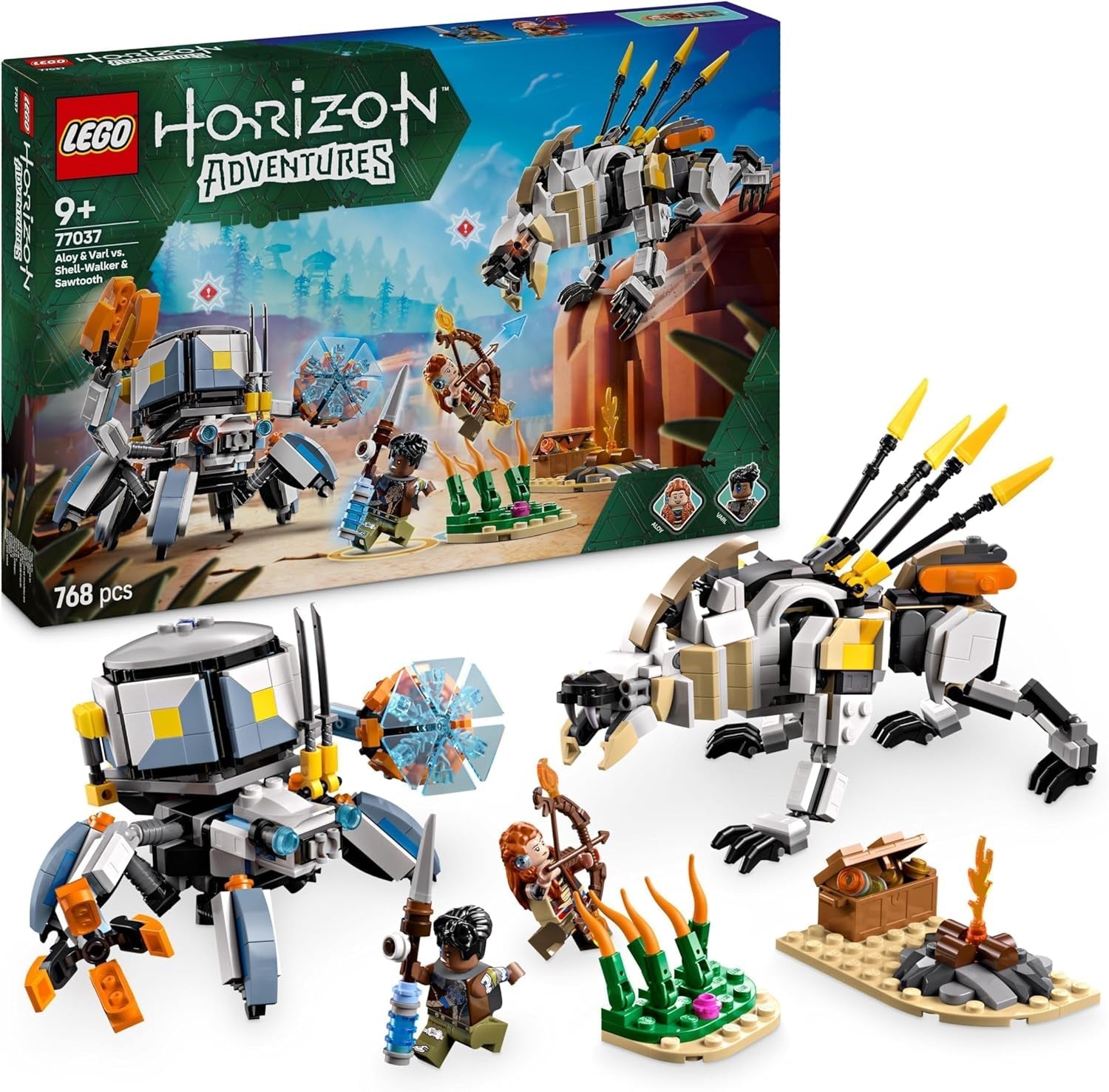 LEGO Horizon Adventures Aloy a Varl vs. Obrněný chodec a Sawtooth, monstrózní auto a minifigurky, sada kolekce pro fanoušky videoher, chlapce a dívky starší 9 let 77037 Stavebnice Besuche den LEGO-Store Výchozí název