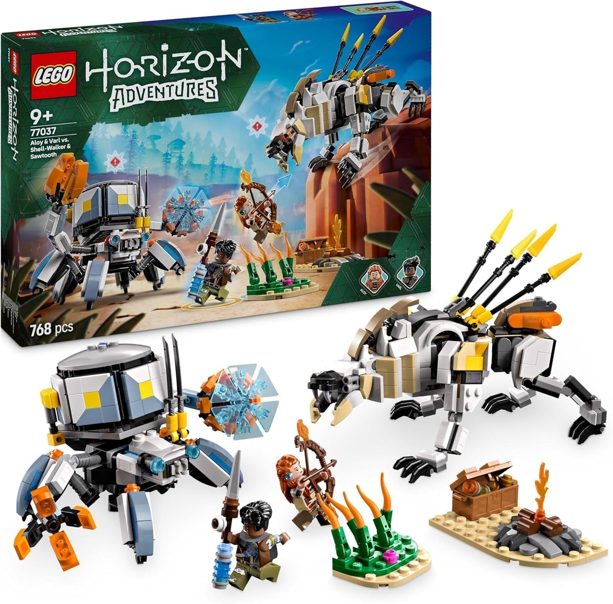 LEGO Horizon Adventures Aloy a Varl vs. Obrněný chodec a Sawtooth, monstrózní auto a minifigurky, sada kolekce pro fanoušky videoher, chlapce a dívky starší 9 let 77037 Stavebnice Besuche den LEGO-Store Výchozí název