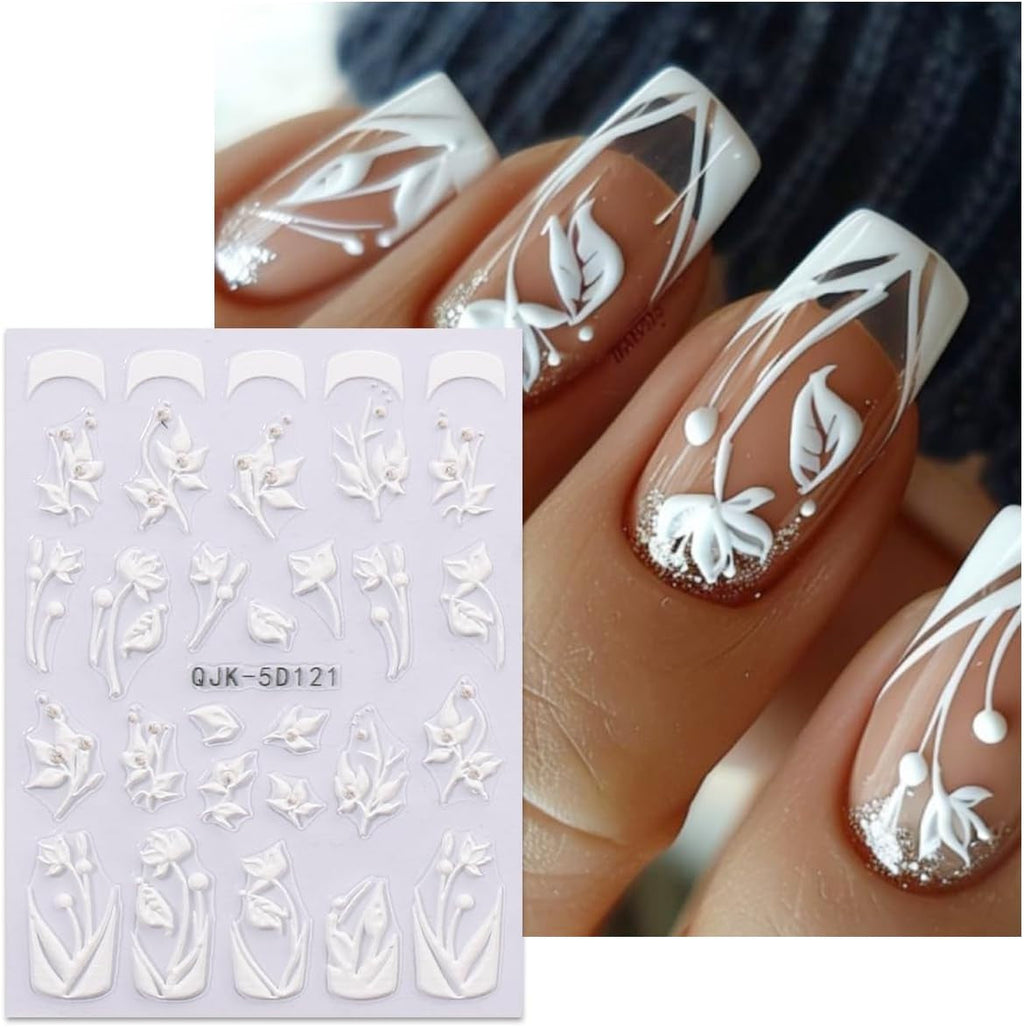JMEOWIO 3D Nagelsticker Blumen Nail Art Sticker Selbstklebend Nagelaufkleber 5D Stereoskopisch Frühling Sommer Dekoration Nageldesign Zubehör 4 Blatt