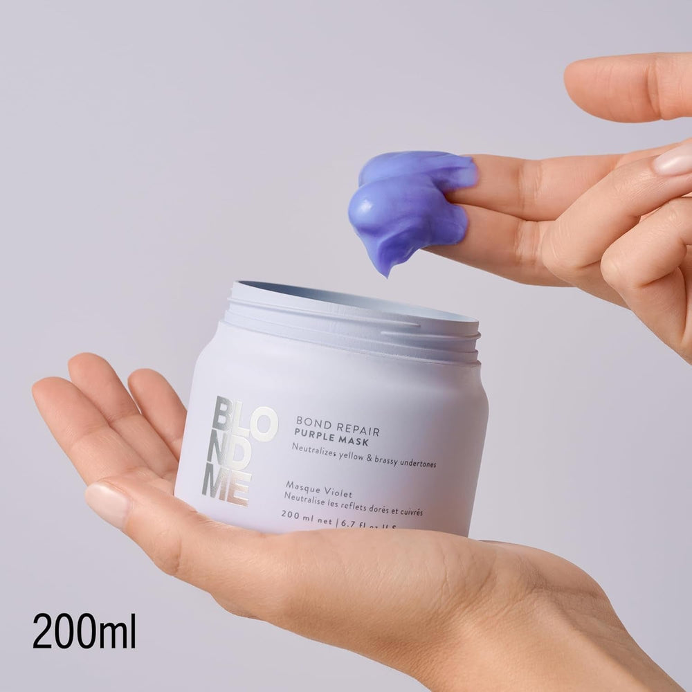 Schwarzkopf Professional BLONDME Bond Repair Purple Mask Mască pentru păr rece Neutralizează tonurile galbene pentru părul vopsit, albit și deschis Condiționare profundă și întărire 200 ml Masca de par Naty Shop