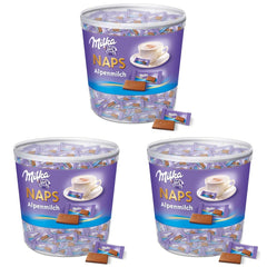 Naps Alpine Milk 1 x 1 kg, rozpouštějící se v ústech mini čokoládové čtverečky jemné alpské mléčné čokolády, krabička (balení 3 ks)