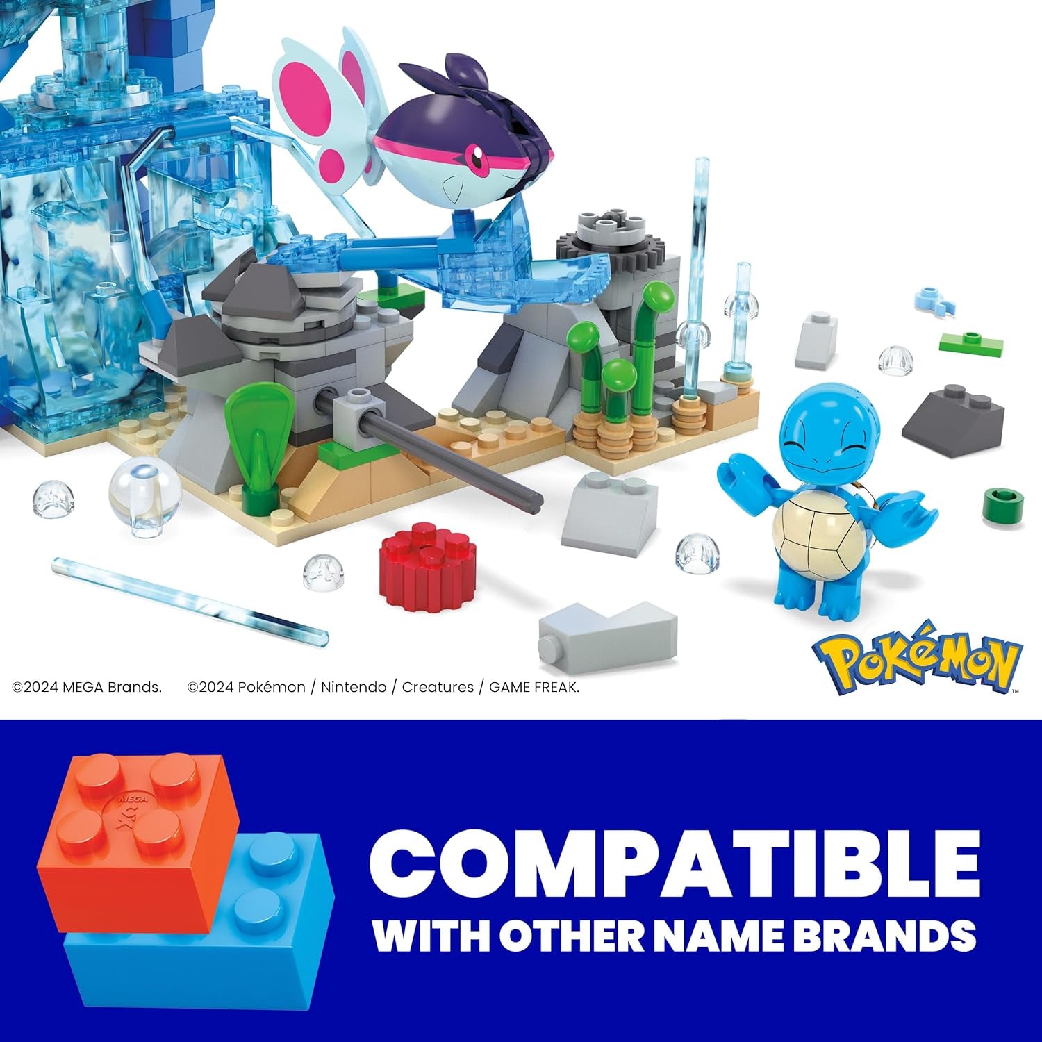 MEGA Pokémon Action Figure-Bauspilzeug, Wasserabenteuer mit 319 Teilen und Beweglichem Schiggy, Enton und Finneon, für Kinder, HXF79