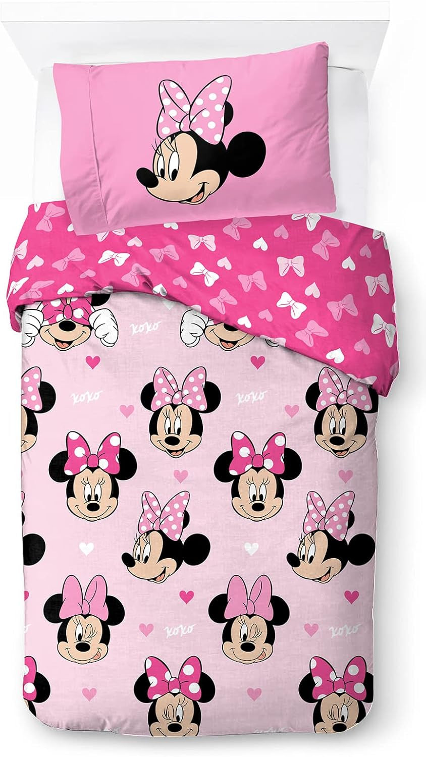 Lenjerie de pat pentru copii, personaje Disney, 100% bumbac Lenjerie de pat - copii Naty Shop Roz - Minnie Mouse 135X200/50X70 (2 Piece)