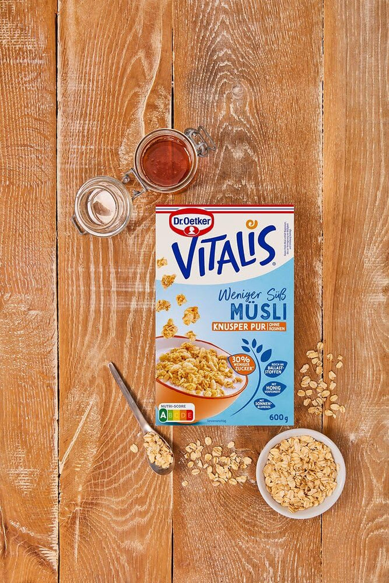Dr. Oetker Vitalis Less Sweet Crunchy Pure: Křupavé müsli s o 30 % méně cukru, balení 5 ks (5 x 600 g)