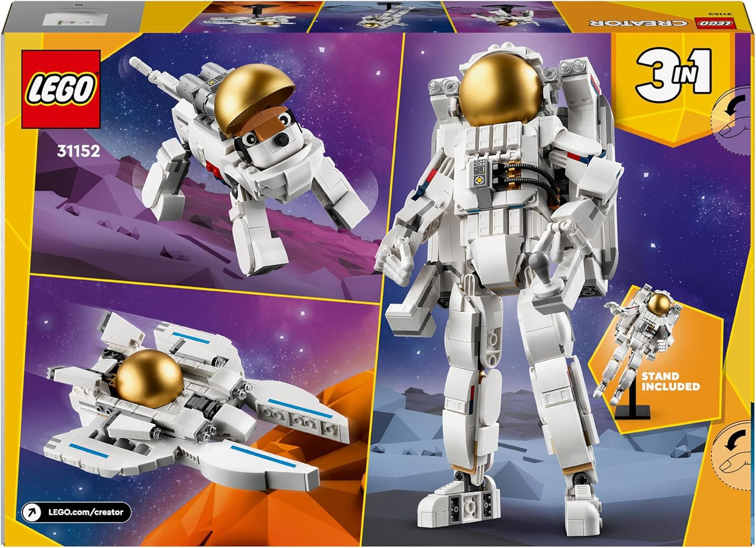 LEGO Creator 3v1 hračka vesmírného astronauta, model psa a vesmírné lodi pro děti, dekorace do školky, kreativní dárek pro chlapce a dívky 9 let 31152 stavebnice Besuche den LEGO-Store