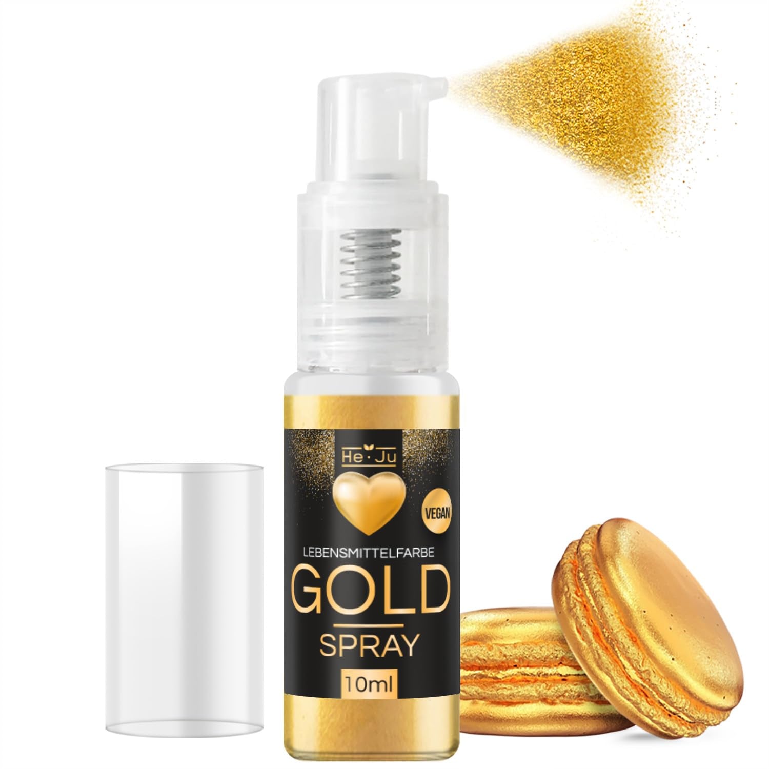Spray colorant alimentar He-Ju, auriu, 10 g, pudră de aur comestibilă, vegană și fără E171, sclipici comestibil pentru băuturi