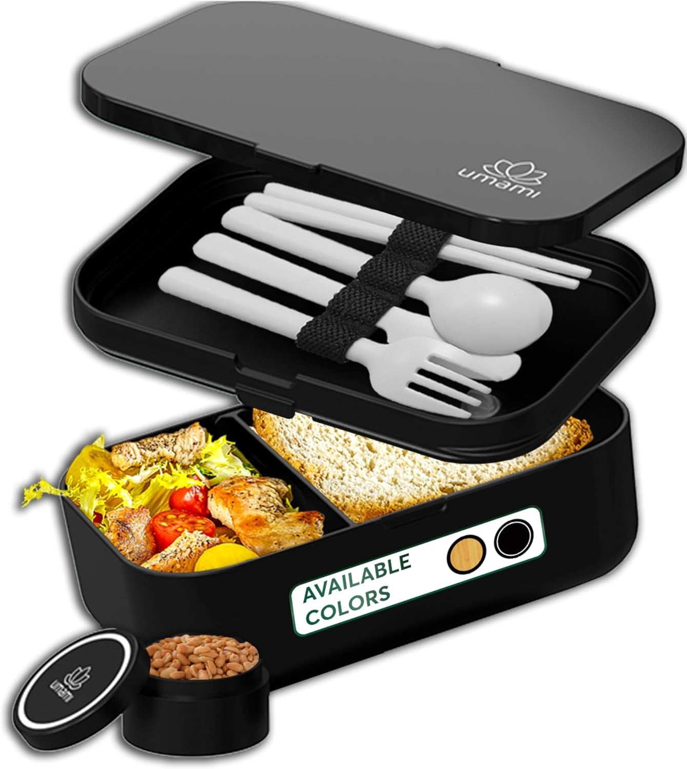 Cutie de prânz Umami pentru adulți, cutie bento stivuibilă etanșă cu 4 tacâmuri și compartimente, cutie de prânz pentru adulți, recipient pentru salată to-go, cutie de prânz pentru picnic / birou, gri cărbune, 1500 ml Cutii depozitare alimente Naty Shop Complet negru M - 900/1000 Ml