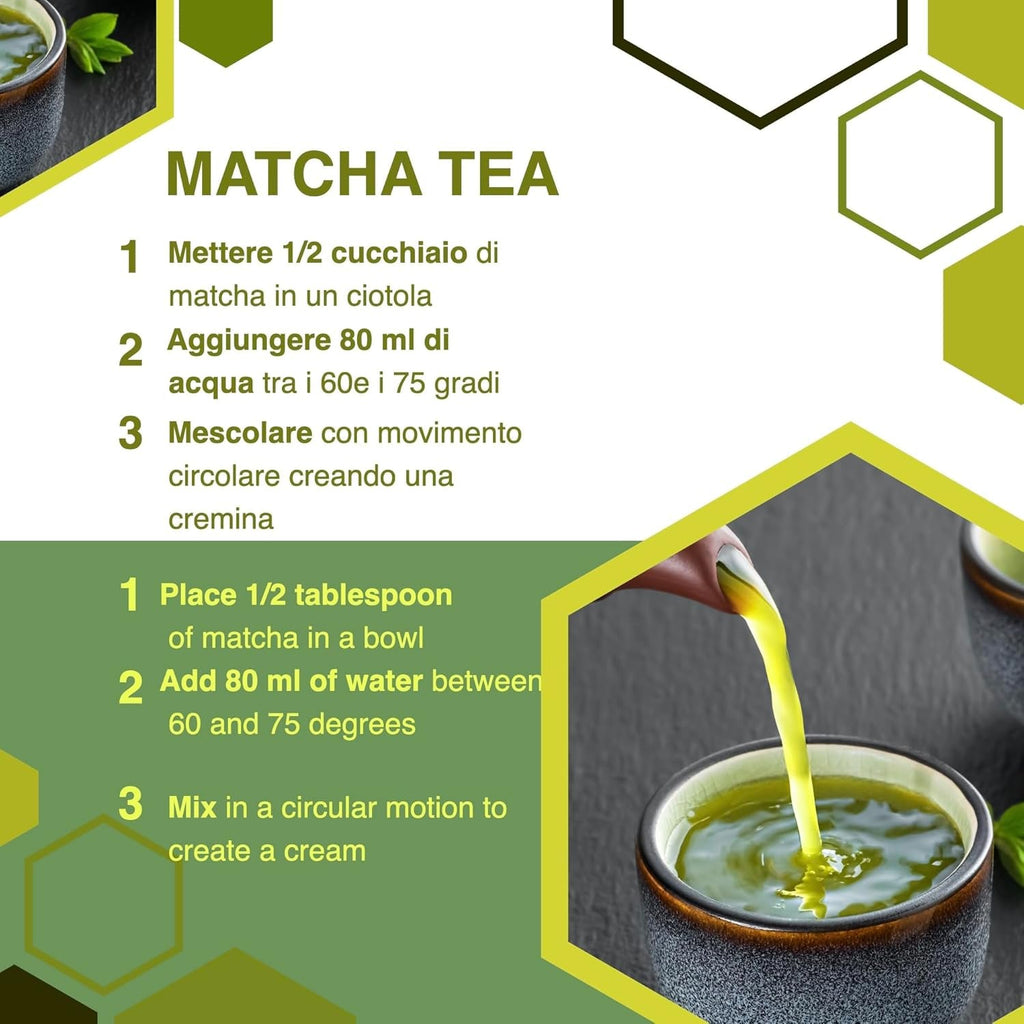 ERBOTECH Ceai Matcha Bio/Pudră de ceai verde japonez organic 100 g, 100% multivitamine naturale, calitate premium, vegan, ideal pentru prăjituri, smoothie-uri, ceai rece