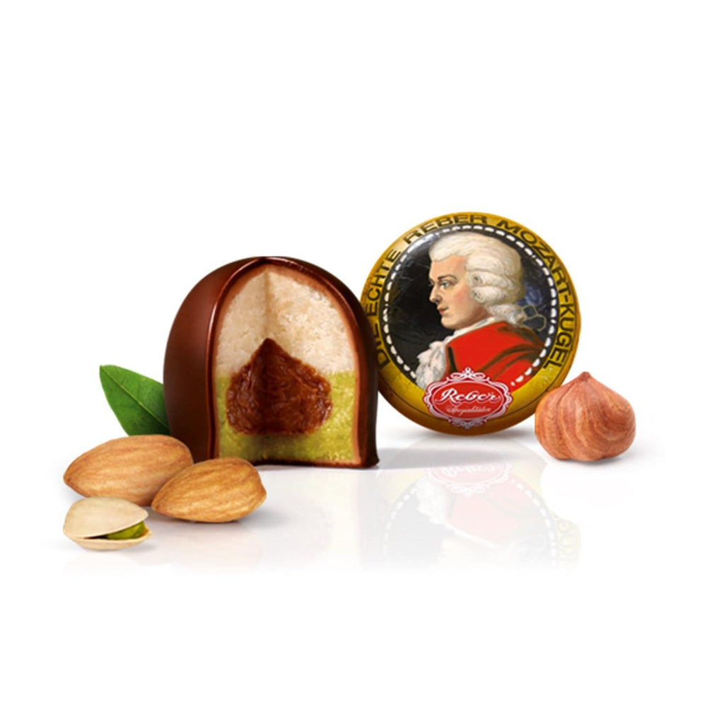Reber Mozart koule - Cukrářský sáček 8 kusů - Originální Reber Mozart koule Hořká čokoláda, marcipán a nugát - 1 x 160 g