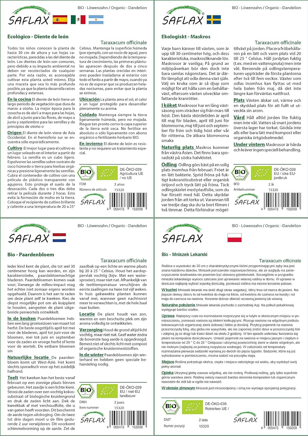 SAFLAX - BIO - Pampeliška - 400 semen - Taraxacum officinale